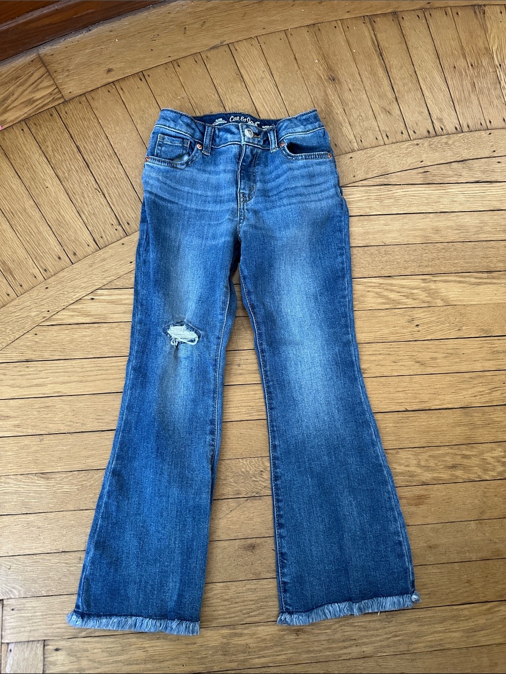 Classic Blue Distressed girls Flared Jeans -